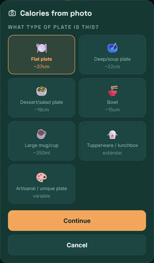 Calories from photo: choosing the plate type.