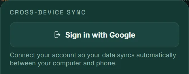 Cross-device sync section, in Settings.