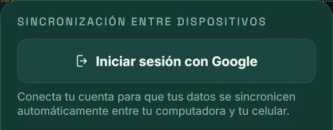 Sección Sincronización entre dispositivos, en Ajustes, con el botón Iniciar sesión con Google.
